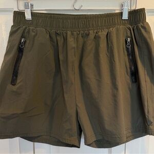 Athletic Olive Green Women's Shorts with Zipper Pockets